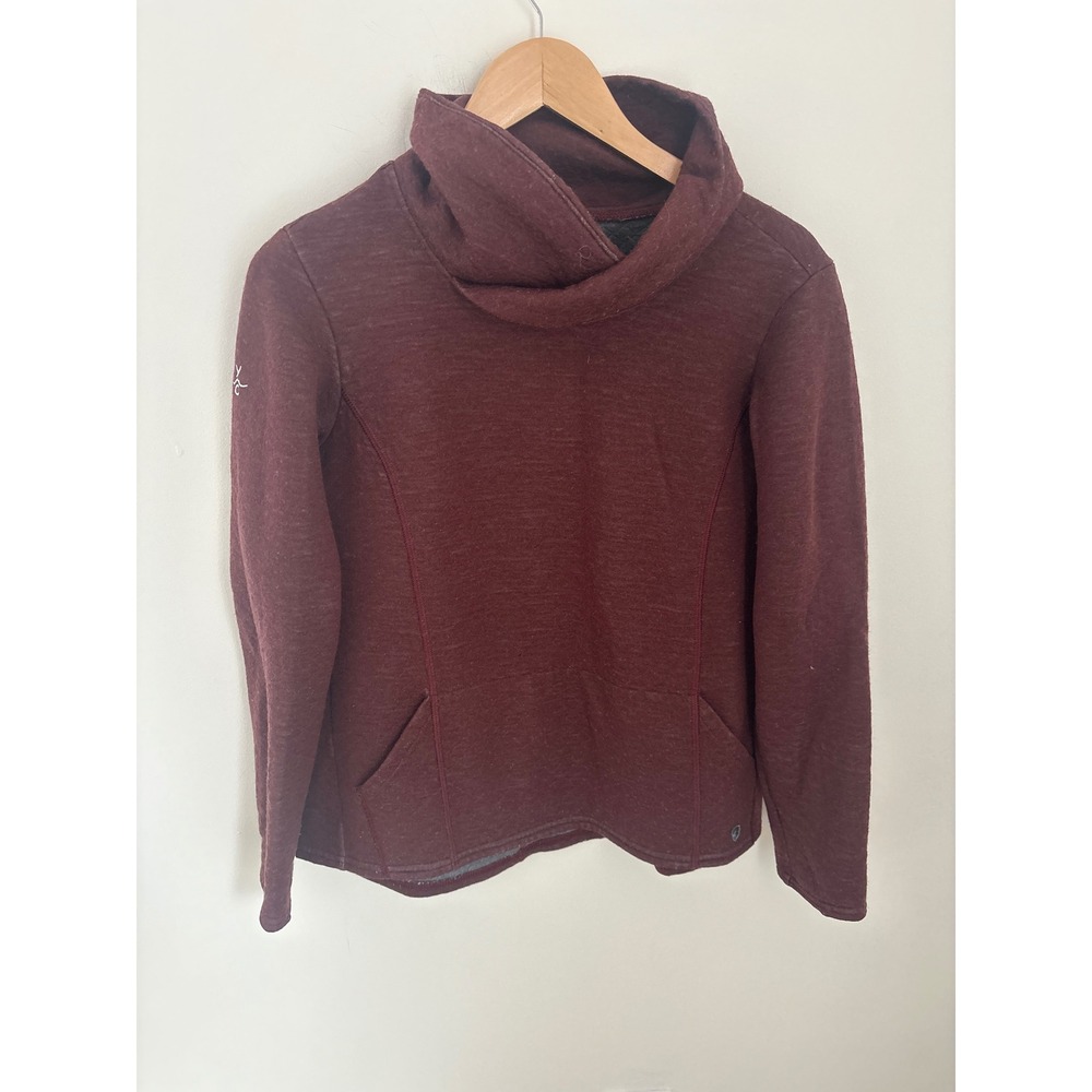Kuhl Alska Cowl Neck Pullover Sweater Womens Medium Burgundy Wool Blend Marl